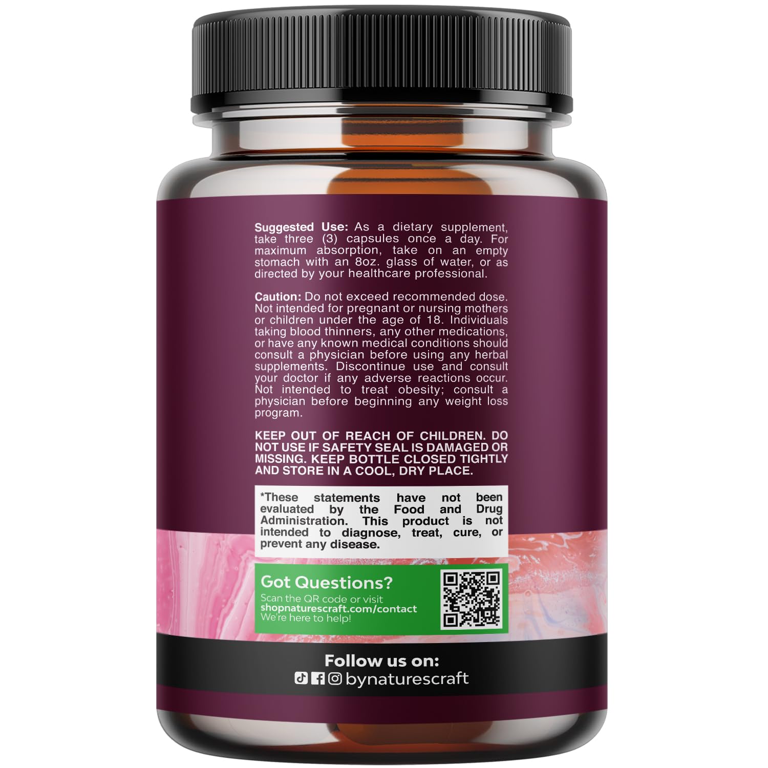 Natures Craft capsules closeup emphasizing hydrolyzed collagen and biotin for daily routines