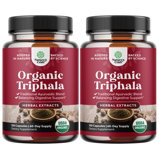 Natures Craft Digestive Triphala capsules in organic bottle for gentle daily digestive support