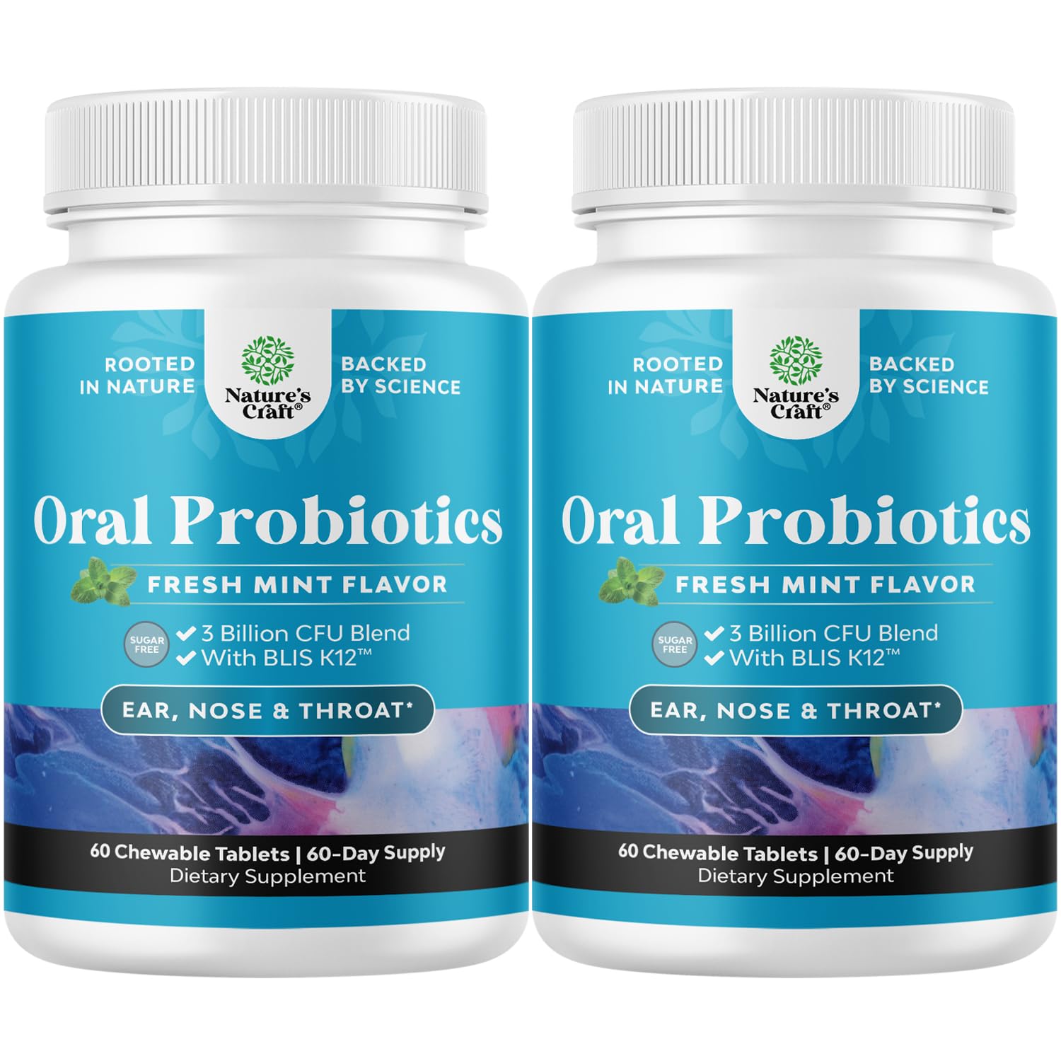 Nature's Craft oral probiotics tablet in mint supports fresh breath and gum health.