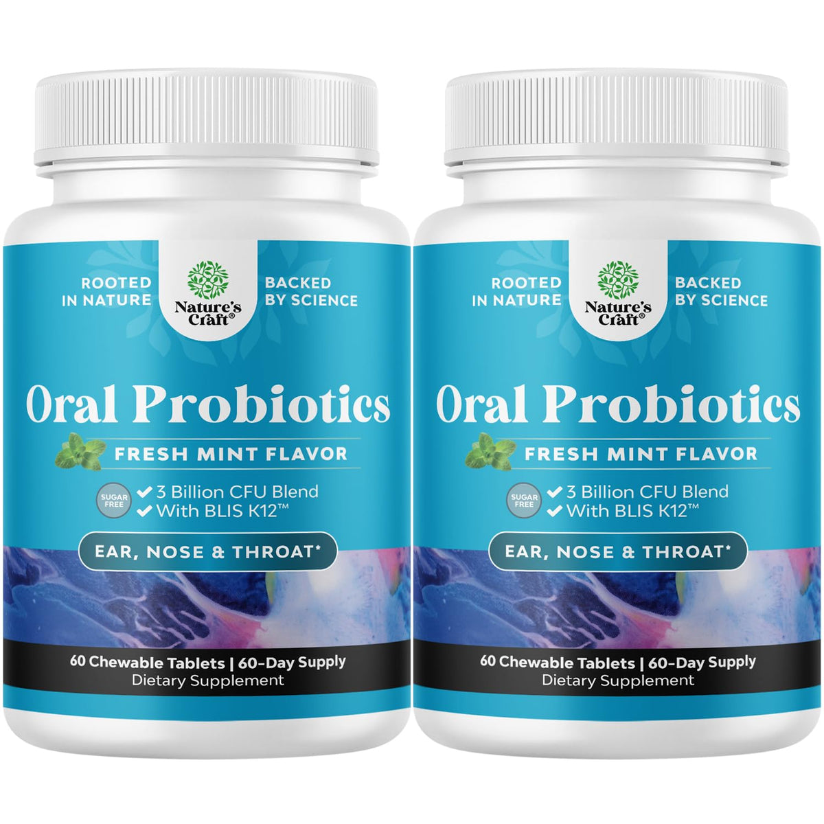 Nature's Craft oral probiotics tablet in mint supports fresh breath and gum health.