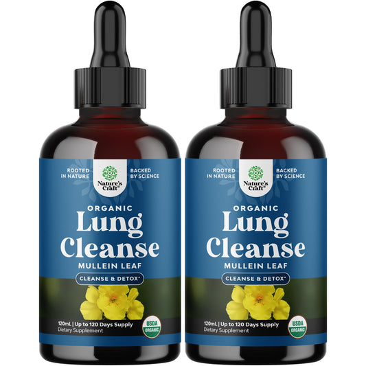 Natures Craft Organic Mullein Drops bottle top view highlighting ease of use for lung support