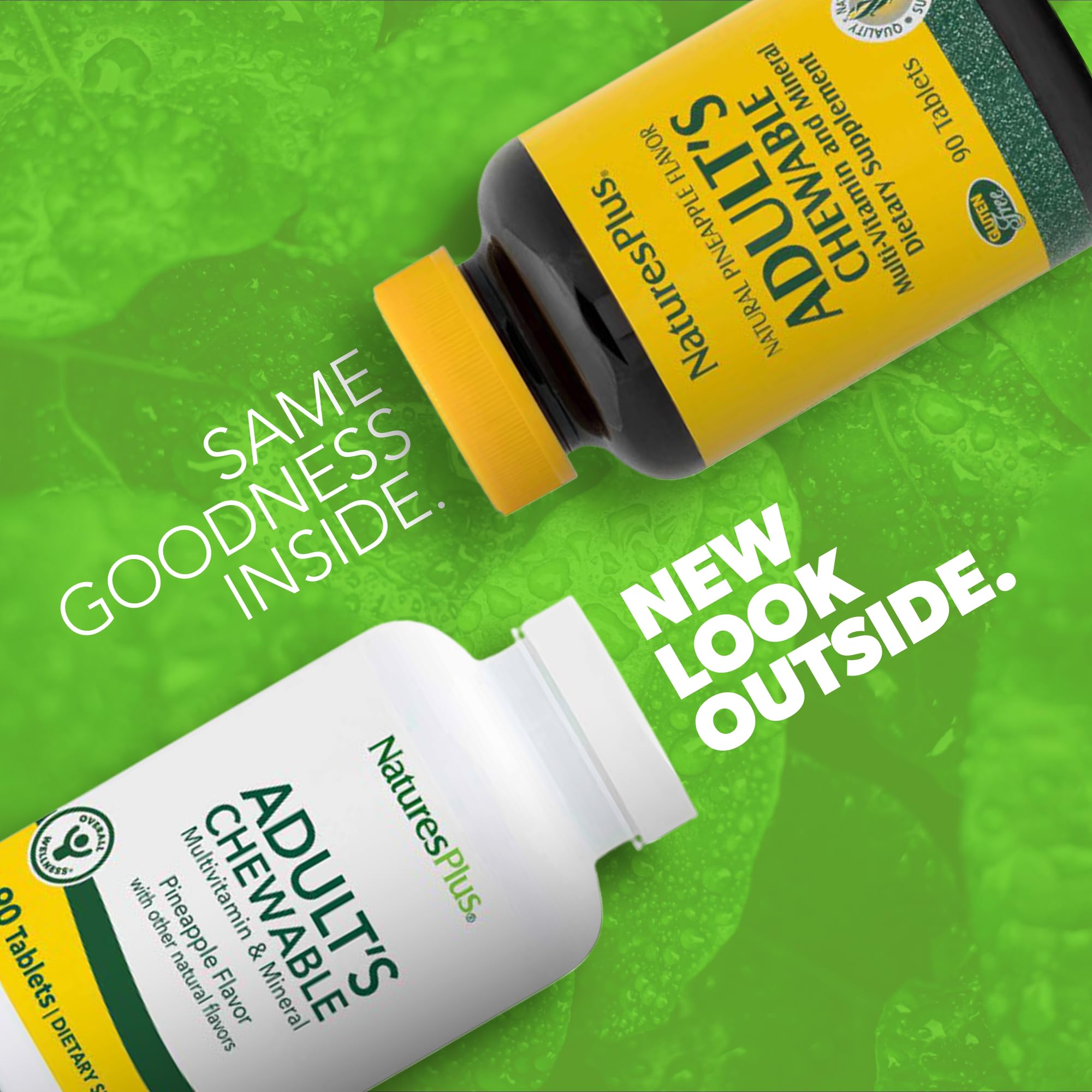 NaturesPlus pineapple chewable tablet close-up highlighting tasty flavor.