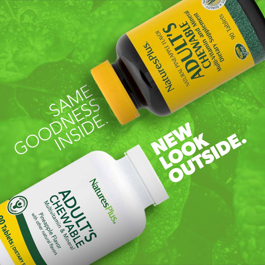 NaturesPlus pineapple chewable tablet close-up highlighting tasty flavor.