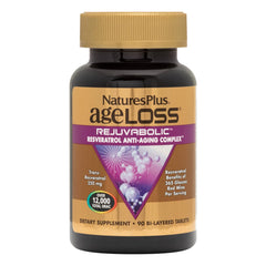 NaturesPlus AgeLoss REJUVABOLIC bottle highlights vegetarian, gluten-free formula for daily antioxidant support.