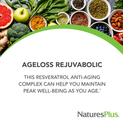 NaturesPlus AgeLoss REJUVABOLIC serving guidelines show daily three-tablet dose.