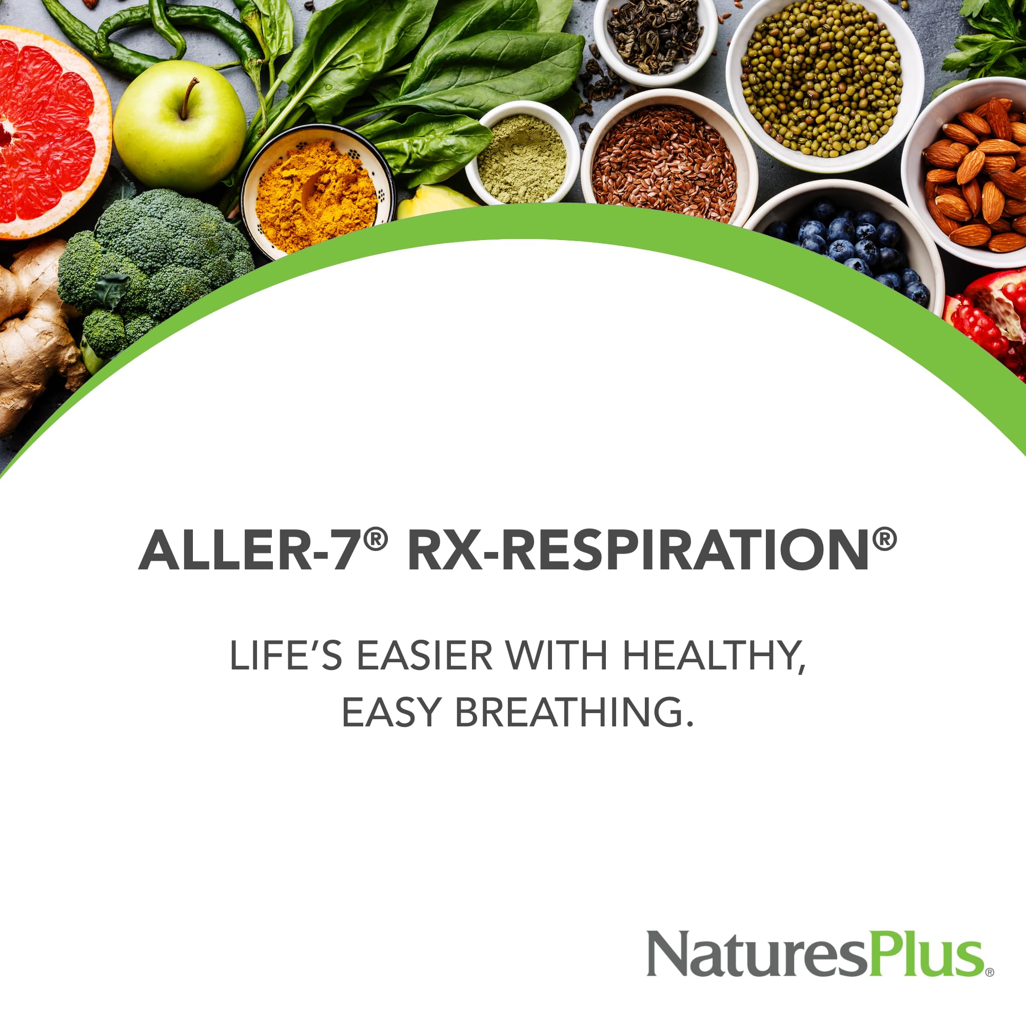 Close-up of Aller-7 Rx-Respiration capsules inside glass bottle.