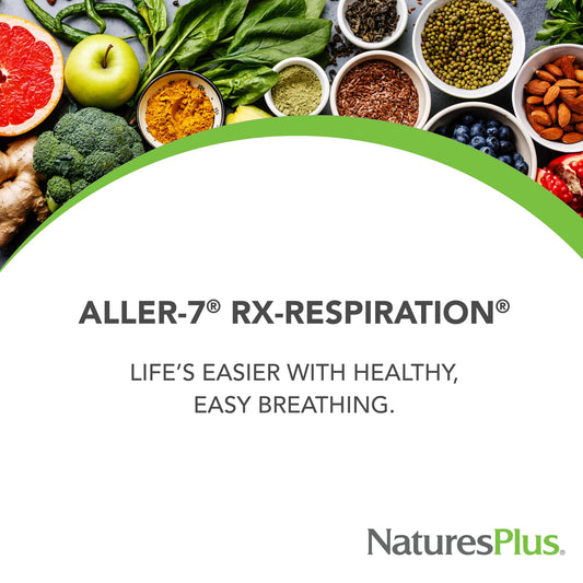 Close-up of Aller-7 Rx-Respiration capsules inside glass bottle.