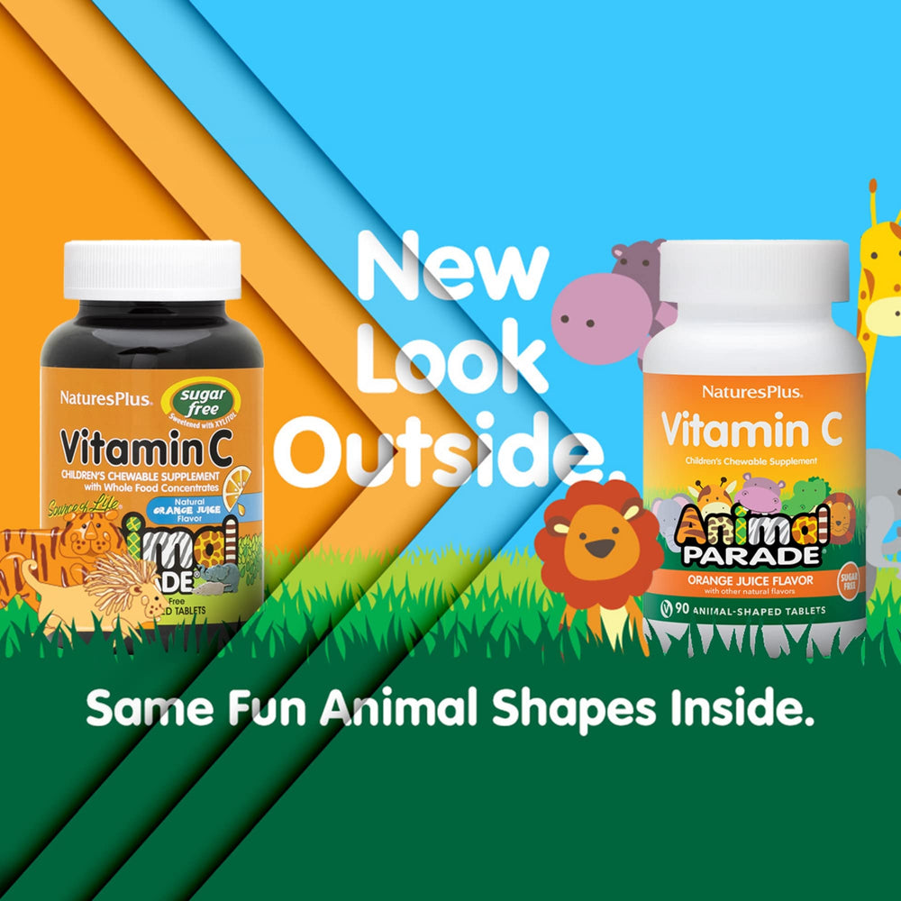 NaturesPlus Animal Parade animal-shaped tablets designed to encourage daily vitamin C intake