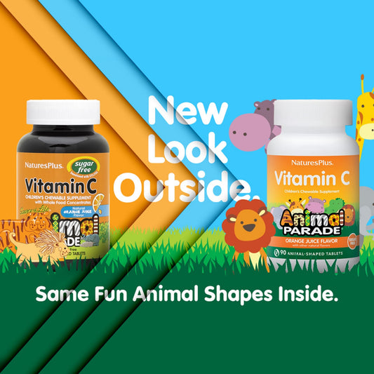 NaturesPlus Animal Parade animal-shaped tablets designed to encourage daily vitamin C intake