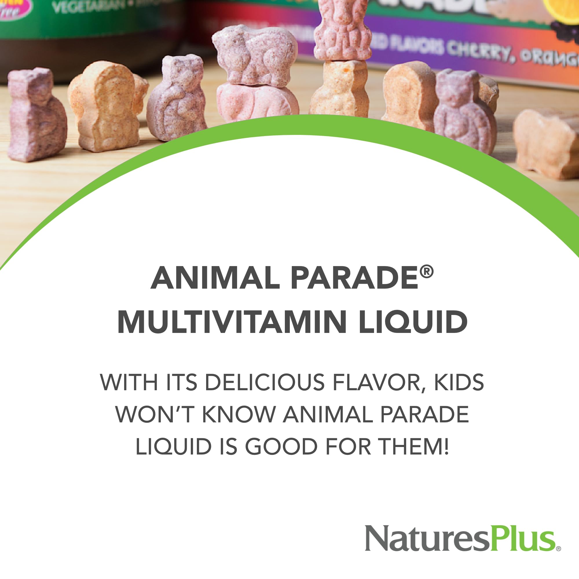 Animal Parade bottle label close-up showing vitamins and whole food concentrates