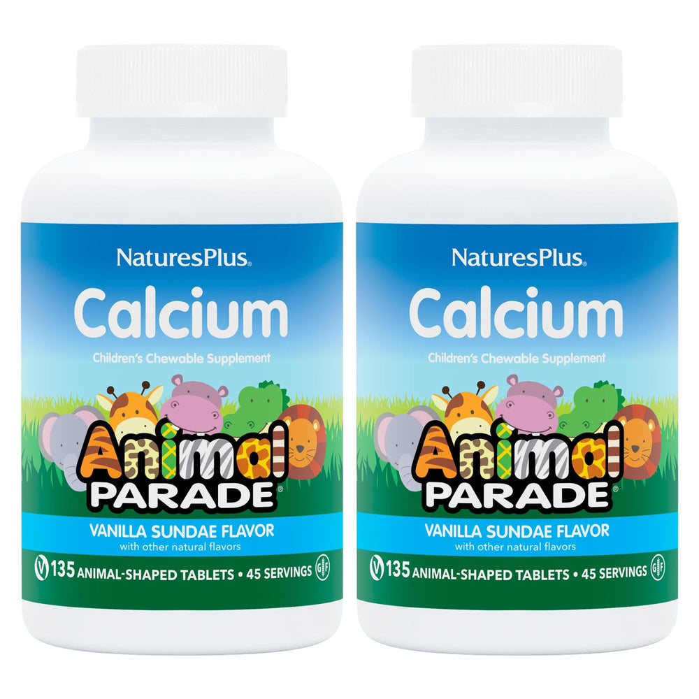 NaturesPlus Animal Parade calcium bottle with animal-shaped chews for kids' bone-friendly nutrition