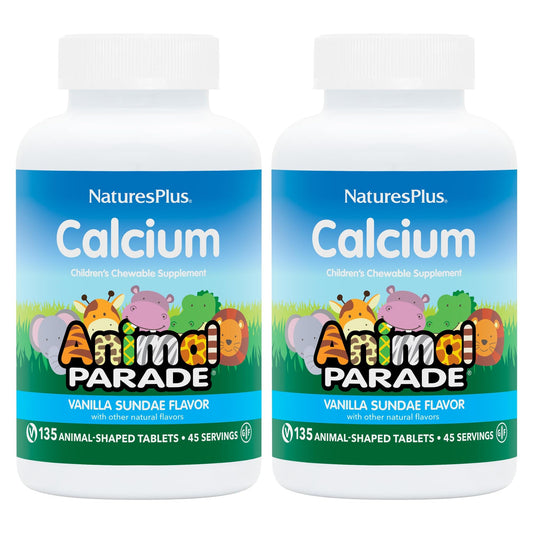 NaturesPlus Animal Parade calcium bottle with animal-shaped chews for kids' bone-friendly nutrition