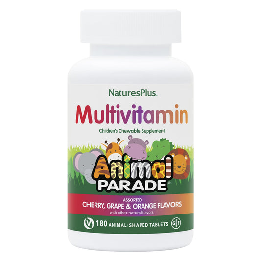 NaturesPlus Animal Parade chewable tablets with kid-friendly shapes for easy daily nutrition