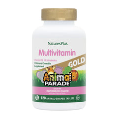 NaturesPlus Animal Parade Gold bottle front, kid-friendly vitamins for daily support