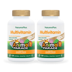 Nature's Plus Animal Parade Gold bottle front view showing orange multivitamin for kids