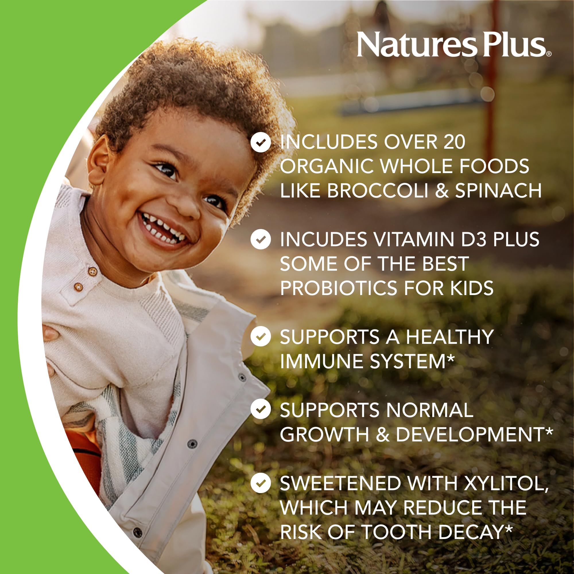 NaturesPlus Animal Parade Gold bottle showcases kid-friendly packaging and gluten-free vegan nutrients