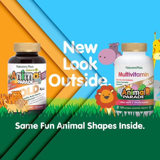 NaturesPlus Animal Parade Gold orange-chewable tablet promotes daily vitamin routines for children