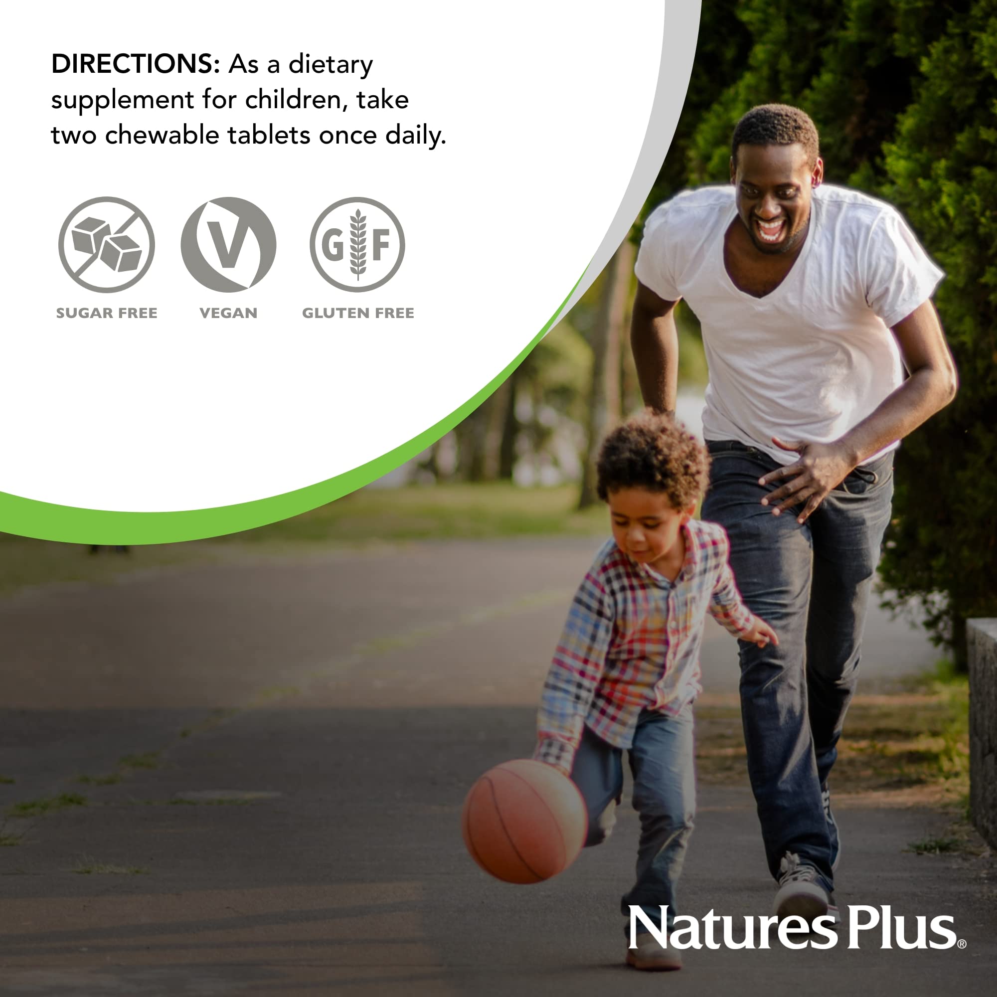 NaturesPlus Animal Parade label highlighting gluten-free, vegan, and hypoallergenic features