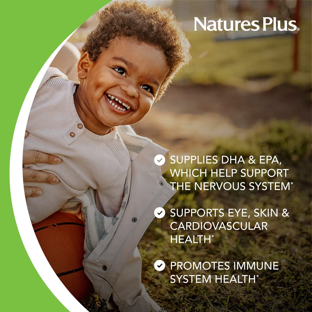 NaturesPlus Animal Parade Omega-3/6/9 Junior label view shows balanced omega ratios.