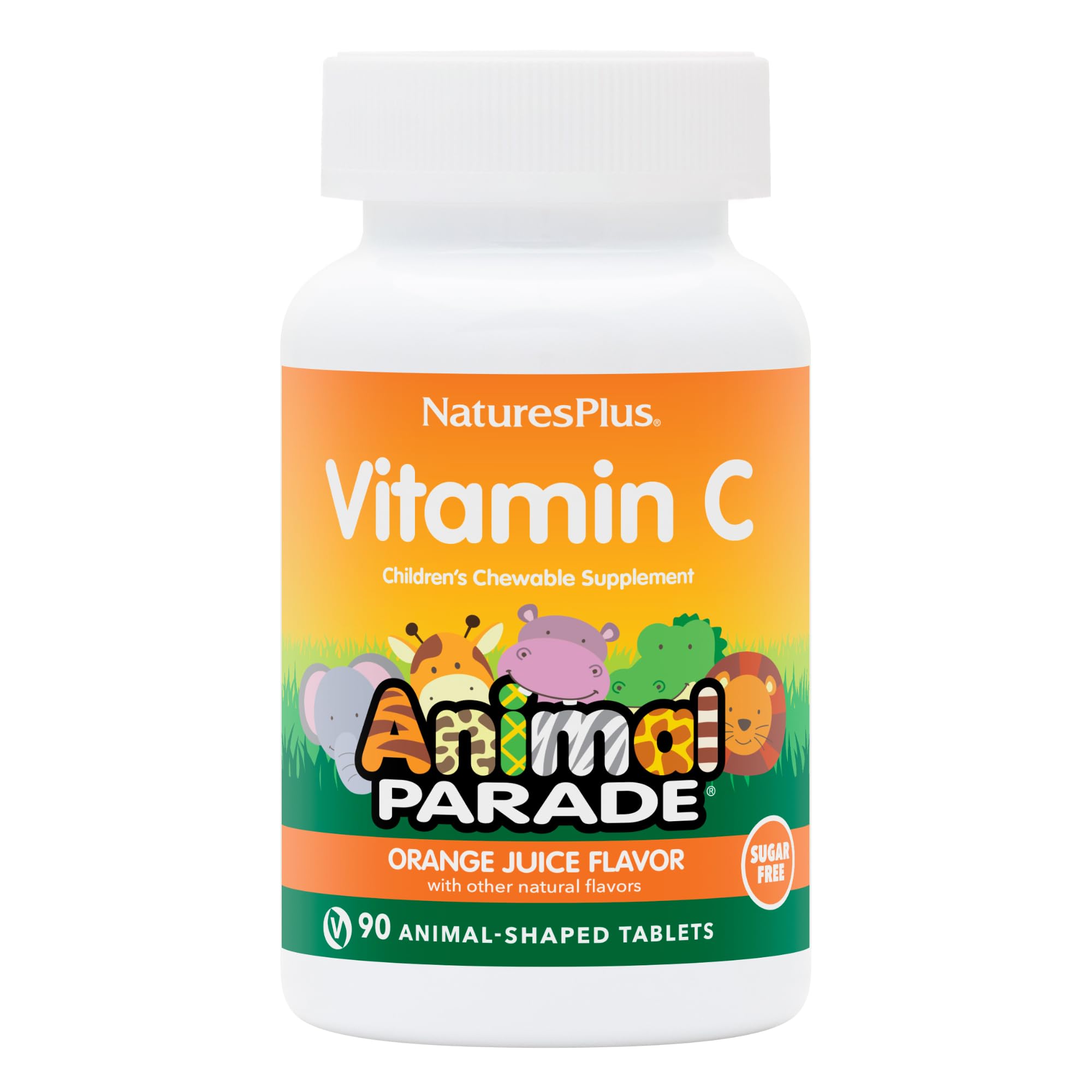 NaturesPlus Animal Parade orange-flavored vitamin C chewables for kids, immune-support in a tasty form