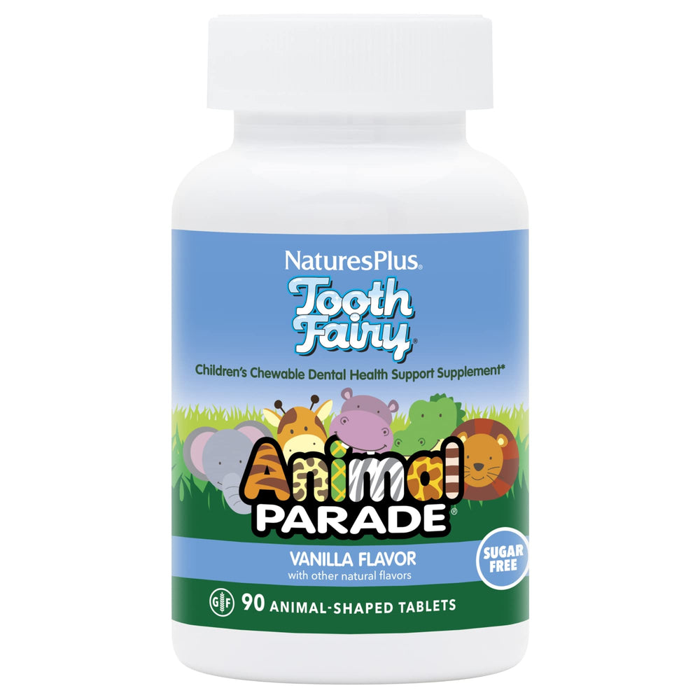 NaturesPlus Animal Parade Tooth Fairy tablets with animal shapes support kid-friendly dental routines.