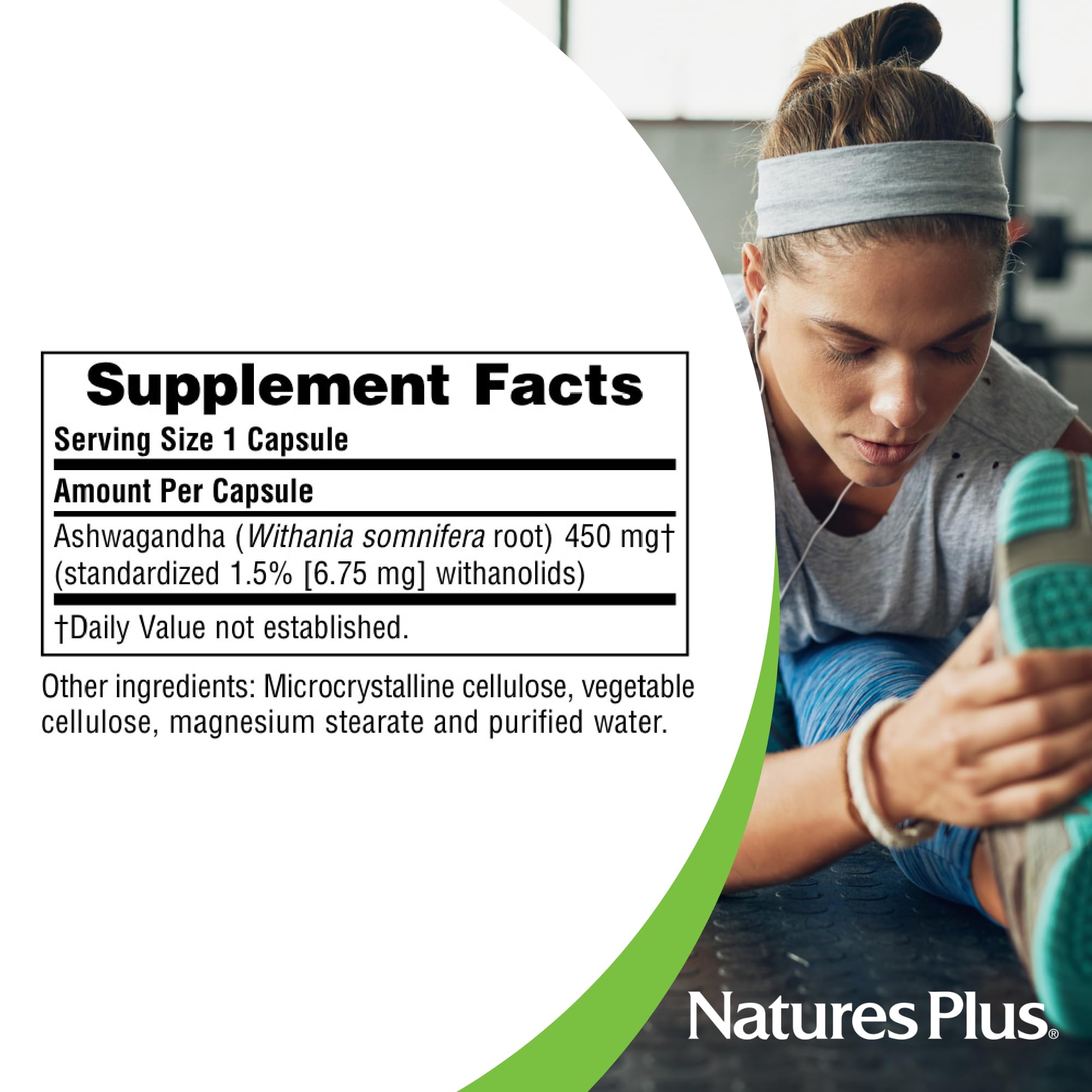 NaturesPlus Ashwagandha bottle on shelf for convenient daily use