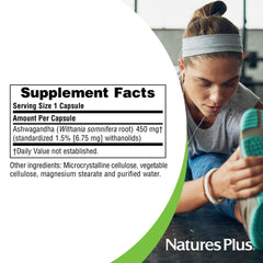 NaturesPlus Ashwagandha bottle on shelf for convenient daily use