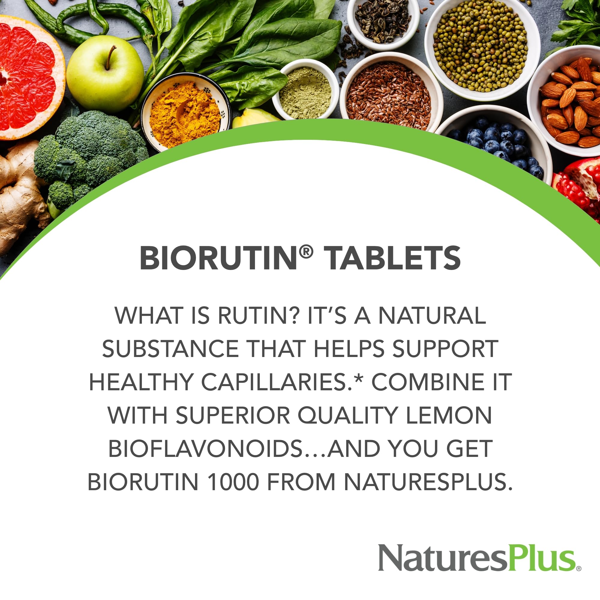 NaturesPlus Biorutin capsules-90-count arranged for daily antioxidant-friendly routine.