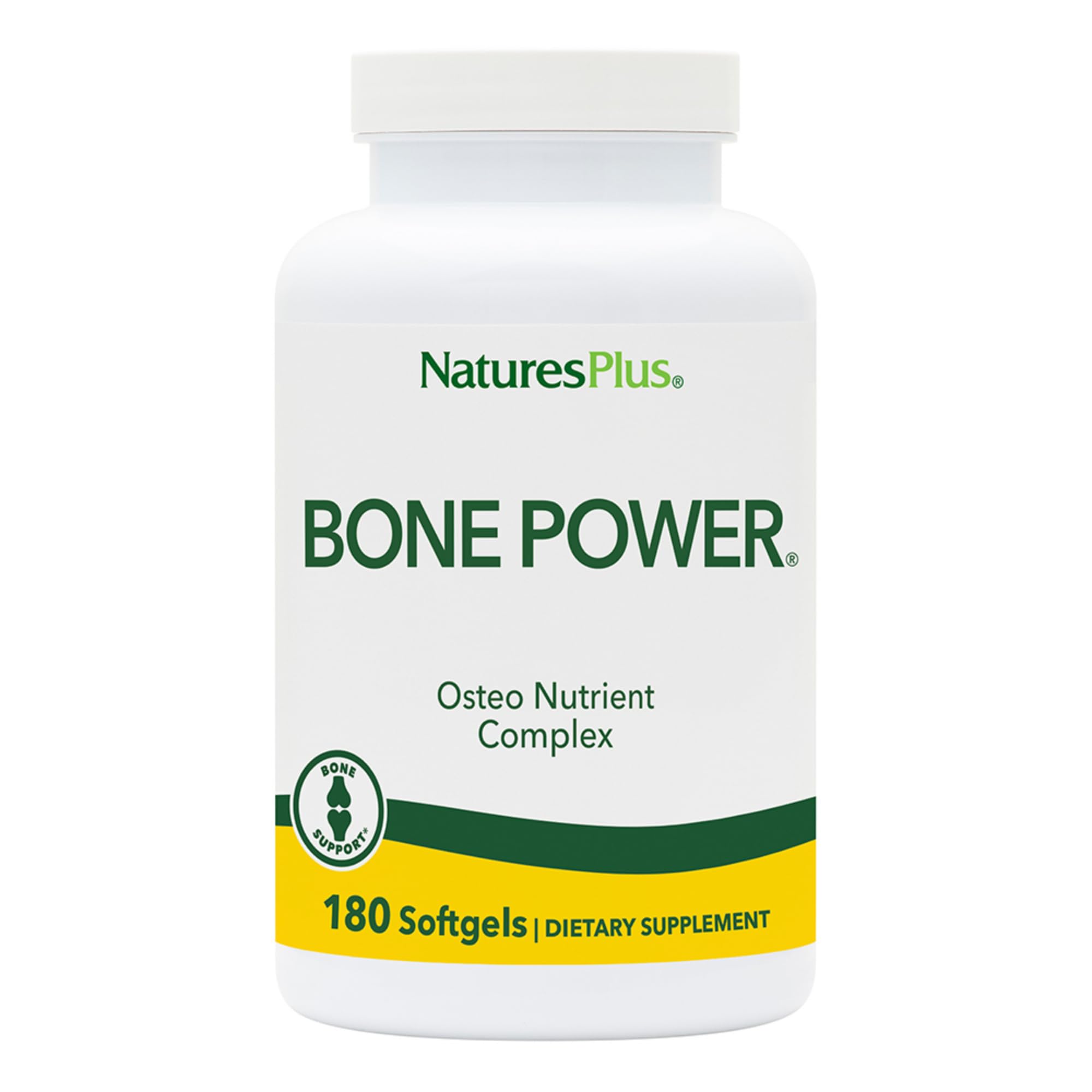 NaturesPlus Bone Power bottle and label showcasing a calcium support formula