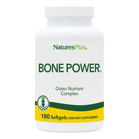 NaturesPlus Bone Power bottle and label showcasing a calcium support formula