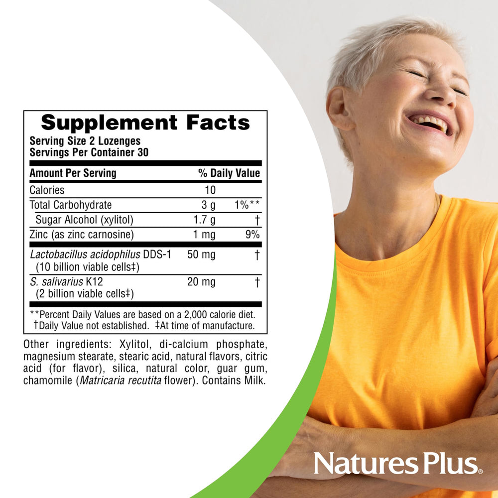 Bottle close-up of NaturesPlus ENT lozenges emphasizing gluten-free and zinc-containing formula.