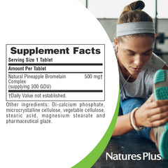 NaturesPlus Bromelain bottle with imagery emphasizing natural enzyme benefits.