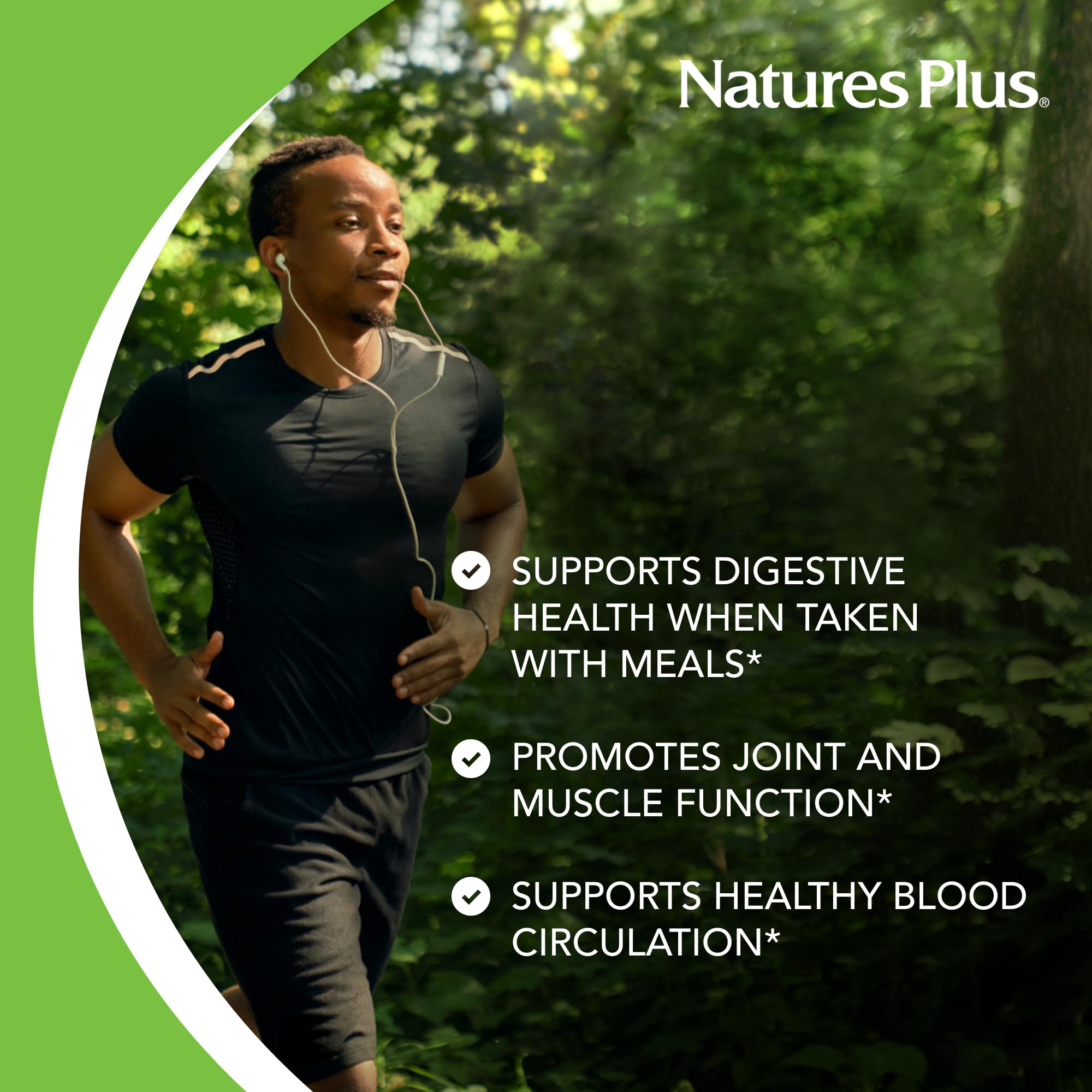 NaturesPlus Bromelain packaging displaying gluten-free badge.