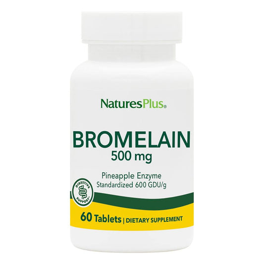 NaturesPlus Bromelain tablet closeup for digestion support.