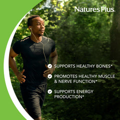 NaturesPlus Cal/Mag dosage scene illustrating simple daily intake routine.