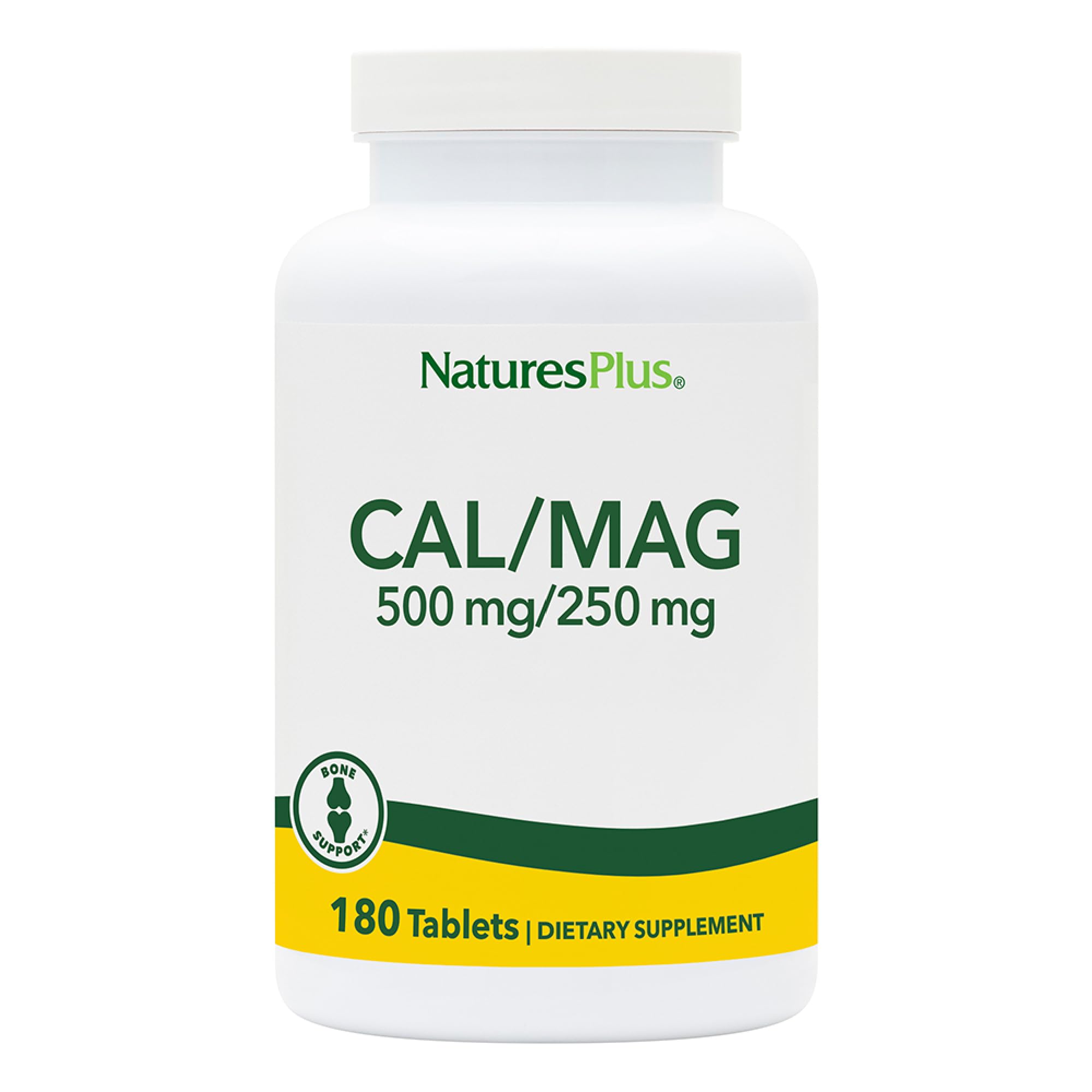 NaturesPlus Cal/Mag vegetarian tablets front view for everyday energy support.
