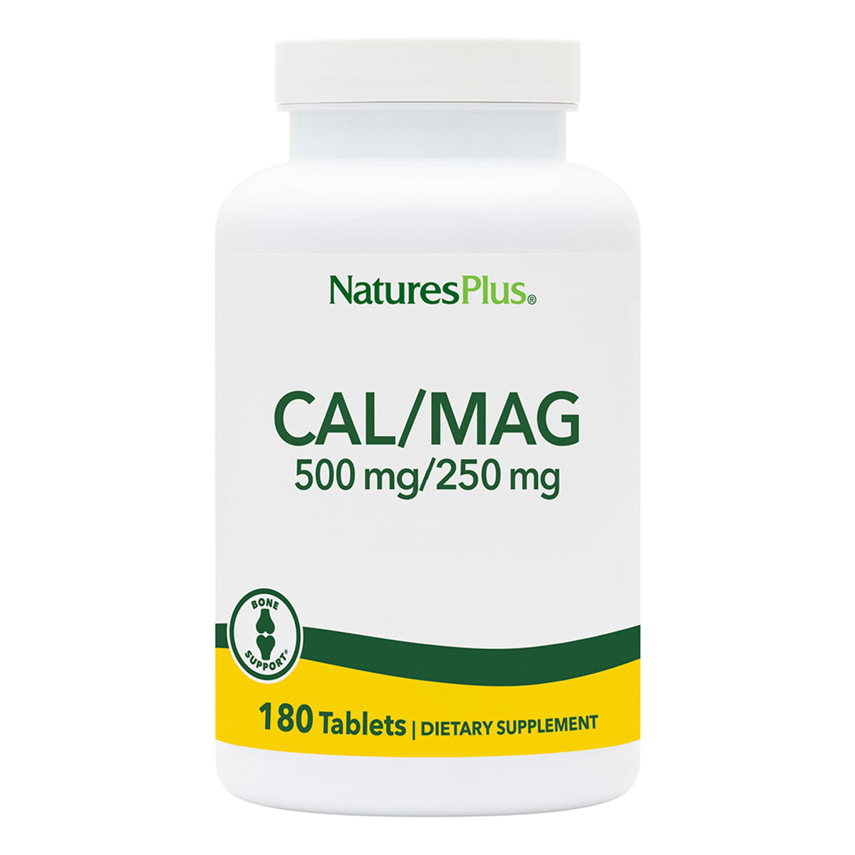 NaturesPlus Cal/Mag vegetarian tablets front view for everyday energy support.