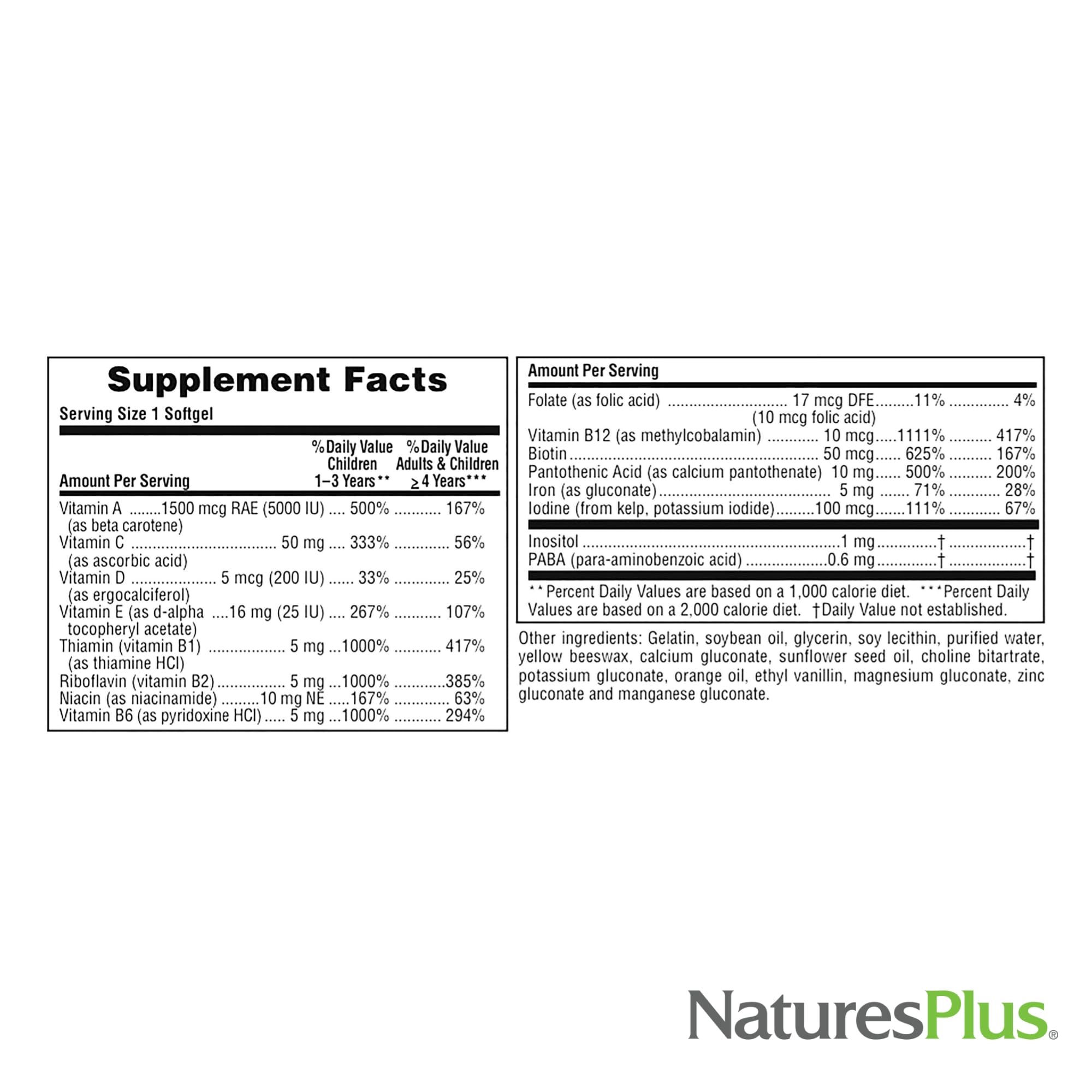 NaturesPlus Vita-Gels vitamin mineral profile supports growing children