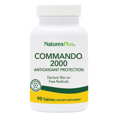 NaturesPlus Commando 2000 bottle shows antioxidant formula for daily resilience