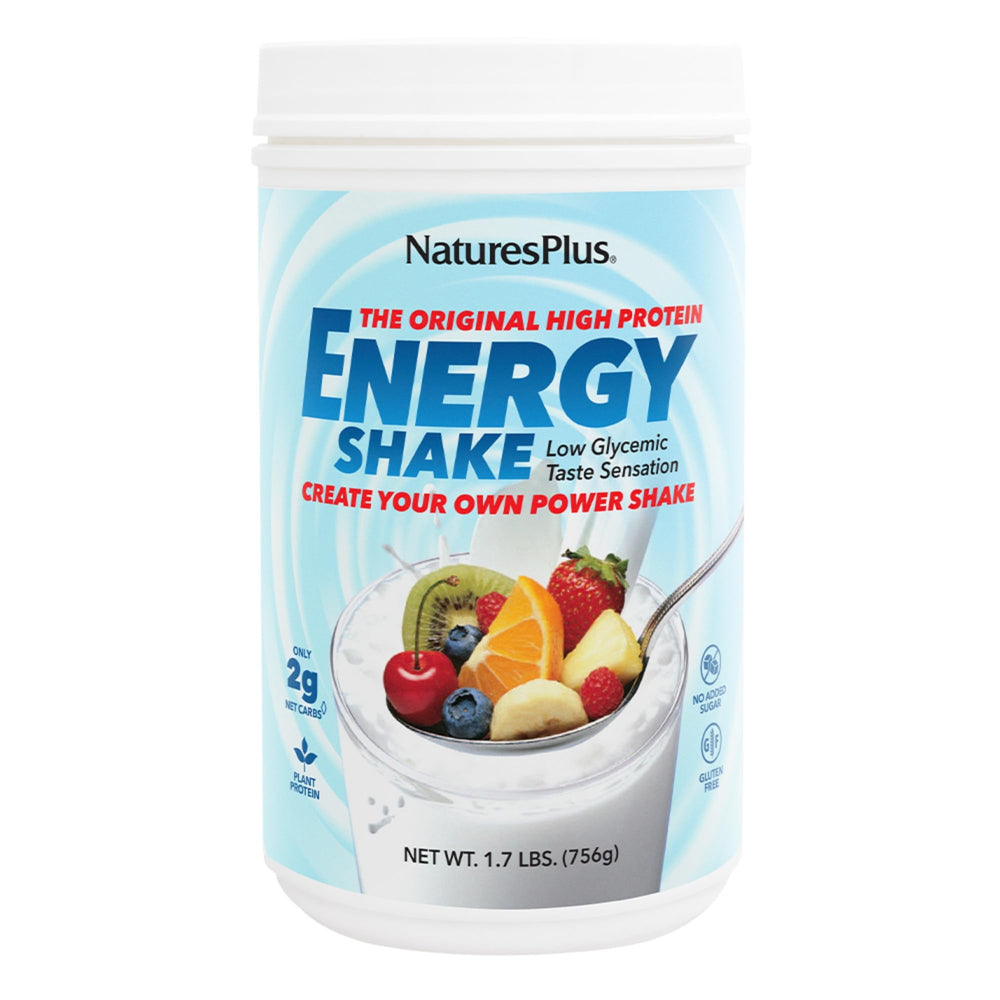 NaturesPlus Energy Shake bottle front showing label for a quick protein boost