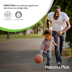 NaturesPlus eye health routine with softgels on a shelf alongside vitamins.