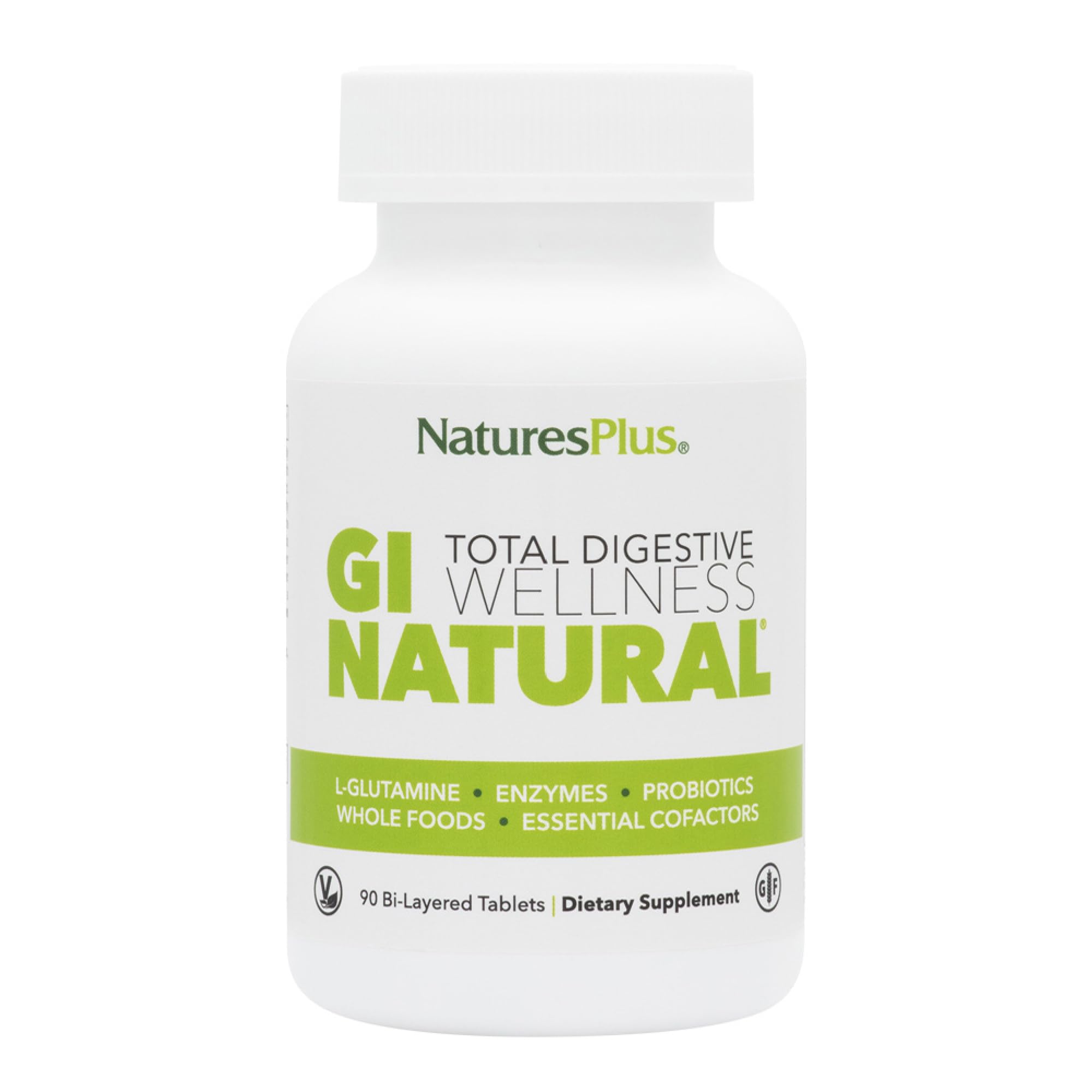 NaturesPlus GI Natural bottle with bi-layered tablets for digestive balance