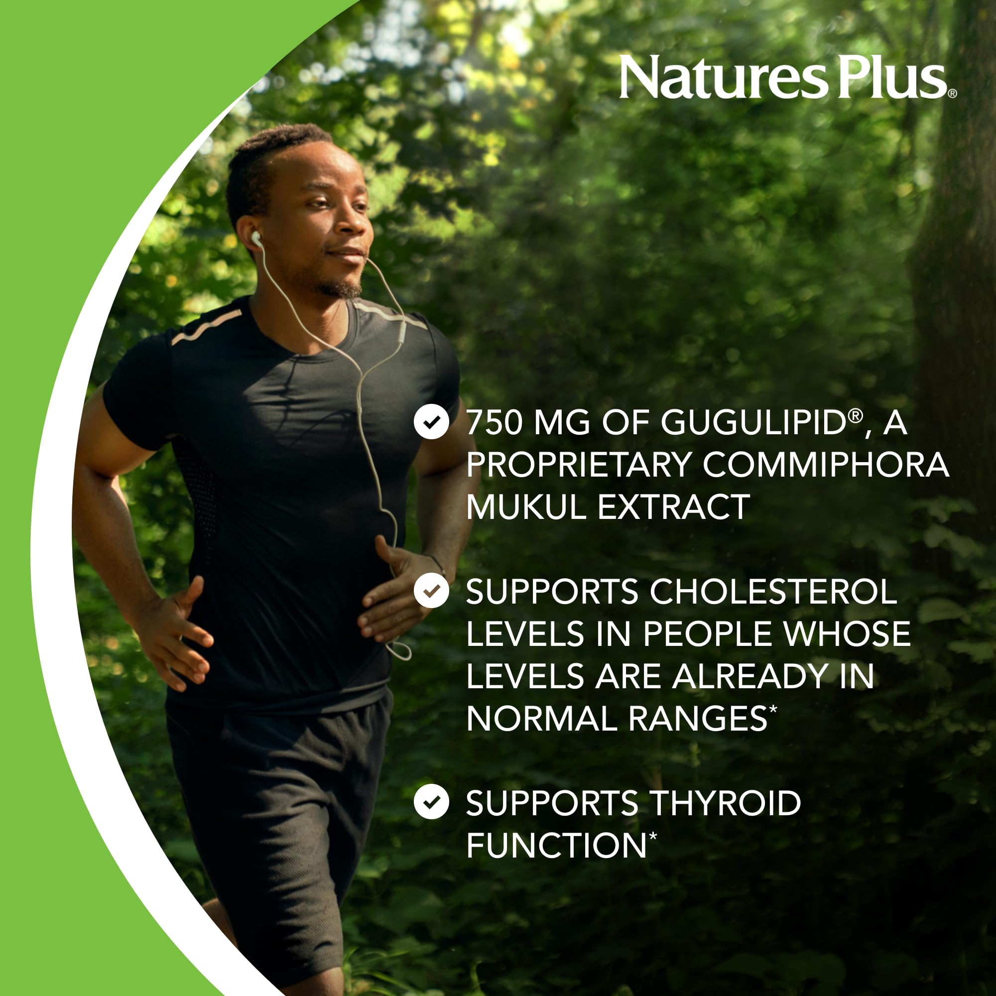 Ingredient list panel for Gugulipid emphasizing purity and allergen-free formula.