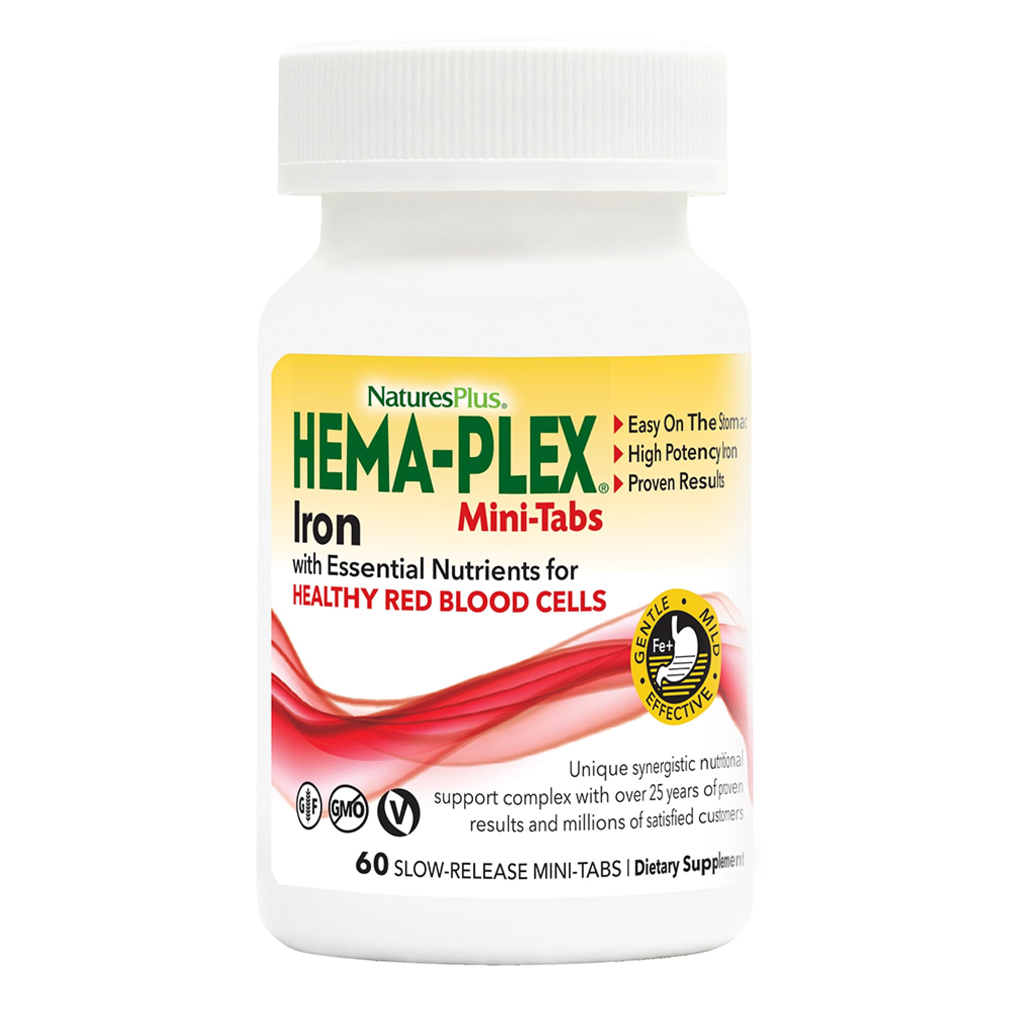 NaturesPlus Hema-Plex Iron mini-tab bottle for daily gentle iron support