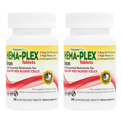 NaturesPlus Hema-Plex Iron tablets in a bottle for steady, gentle iron intake