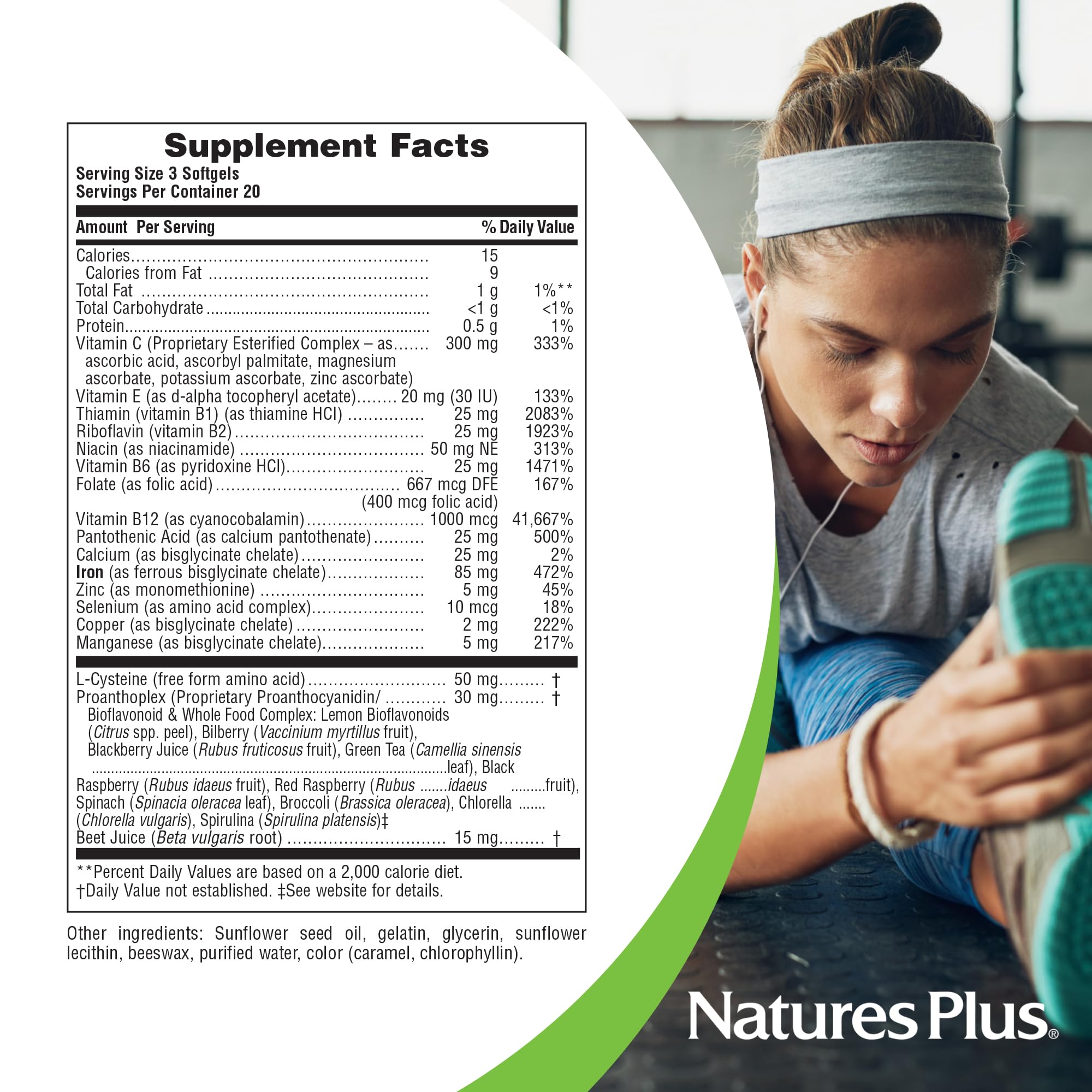 NaturesPlus Hema-Plex Iron softgel texture closeup, gentle on the stomach.