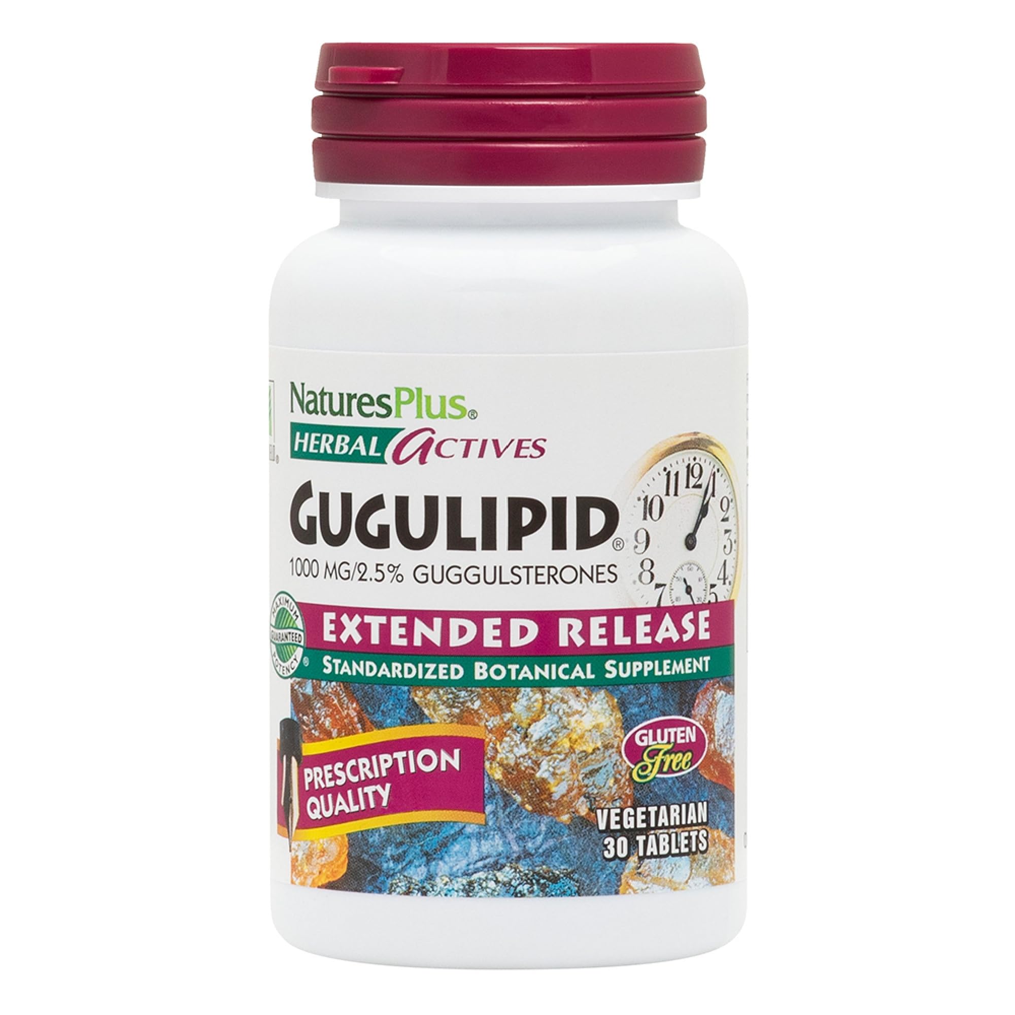 NaturesPlus Gugulipid bottle label with clean packaging and potential cholesterol support