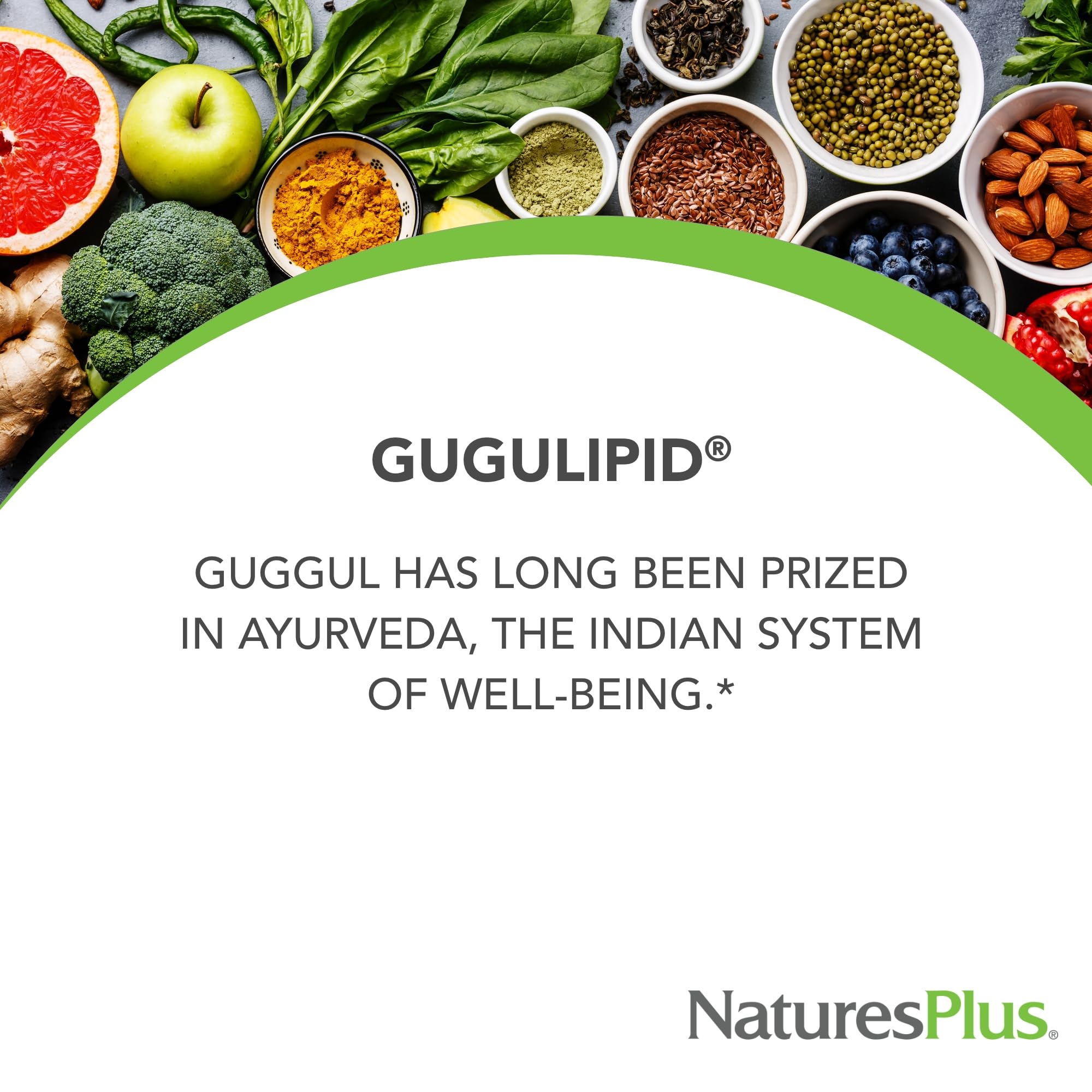 NaturesPlus Gugulipid tablets close-up highlighting extended-release design