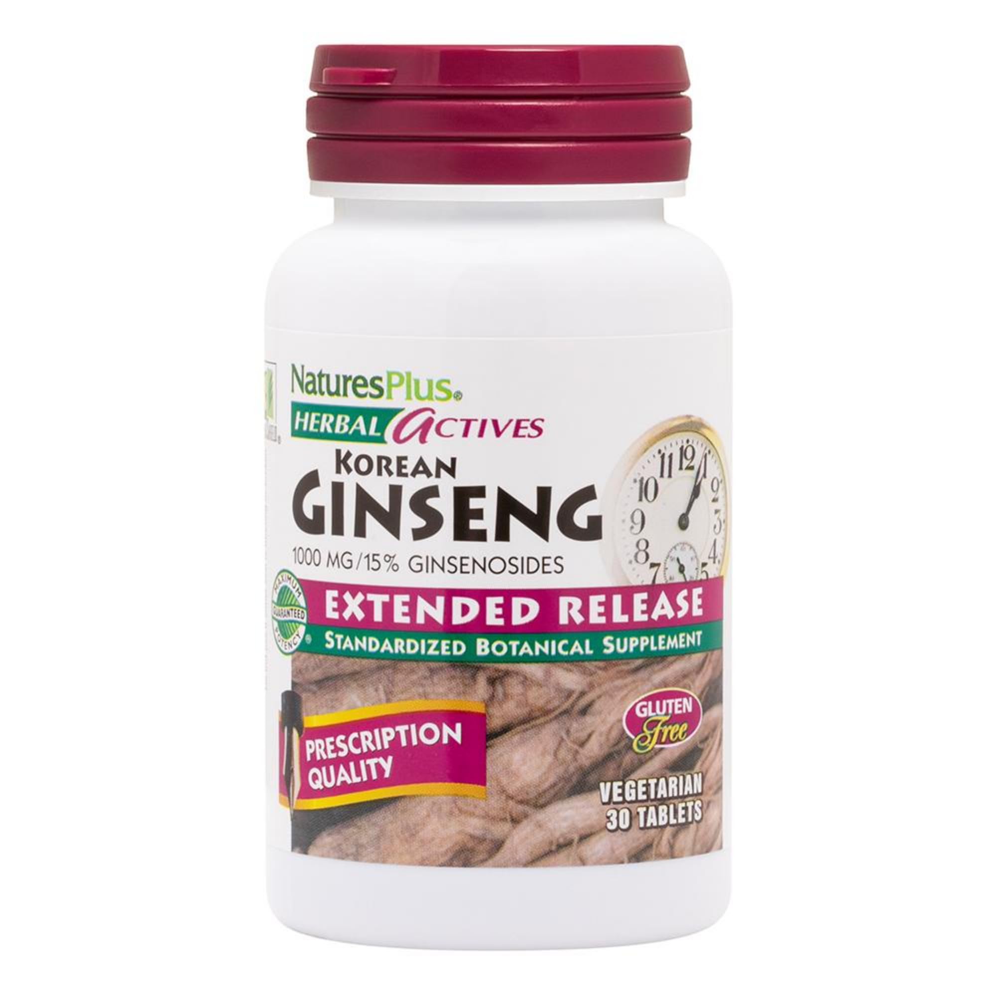 NaturesPlus Herbal Actives Korean Ginseng bottle promotes steady all-day energy.