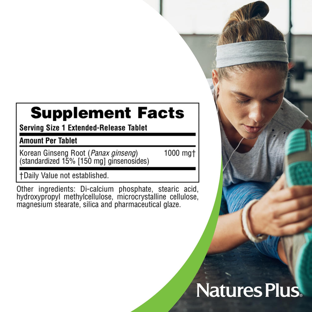 Lifestyle shot featuring a user taking NaturesPlus Herbal Actives Korean Ginseng daily.